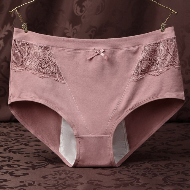 Plus Size Lace High Waist Cotton Panties Women Big Size Period Underwear Physiological Briefs Leak Proof Menstrual Pants Female