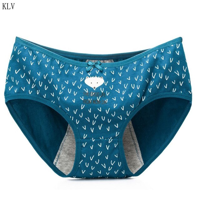 Women Girls High Waist Cotton Menstrual Sanitary Underwear Cartoon Animal Printed Briefs Bowknot Decor Leakproof Period Panties